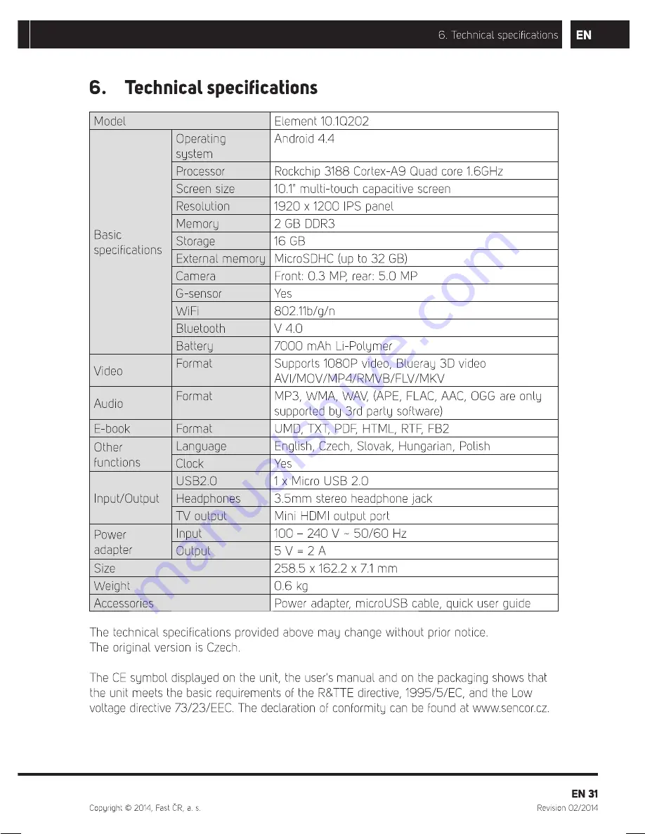 Sencor Element 10.1Q202 User Manual Download Page 33