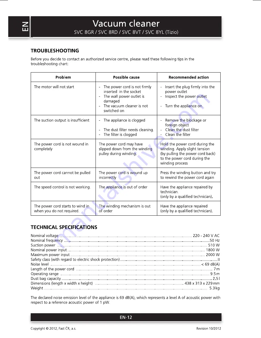 Sencor SVC 8GR User Manual Download Page 12