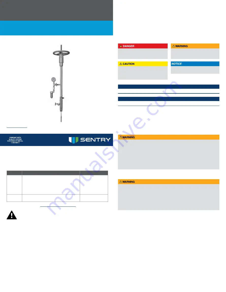 Sentry Saf-T-Vise STV-HP2 Installation, Operation & Maintenance Manual Download Page 1