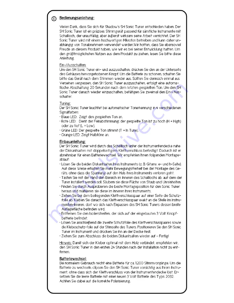 Shadow SH Sonic Tuner User Manual Download Page 4