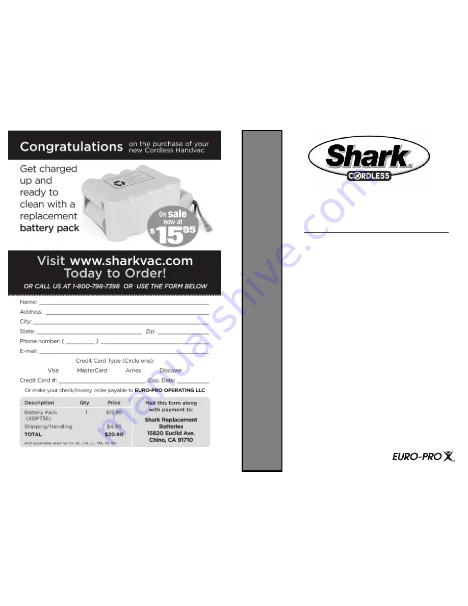 Shark CORDLESS Shark SV70Z Instruction Manual Download Page 1