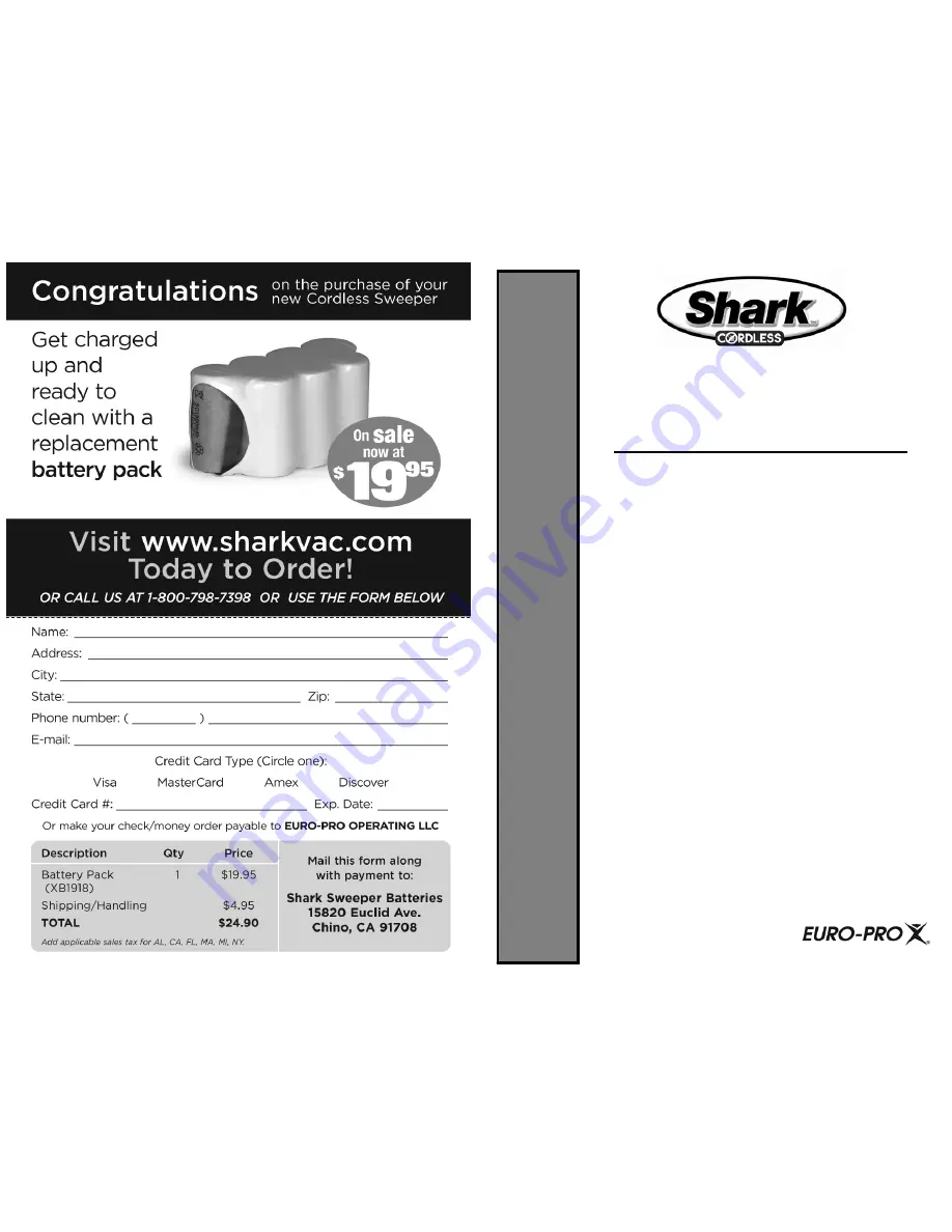 Shark CORDLESS V1900W Important Safeguards Download Page 1