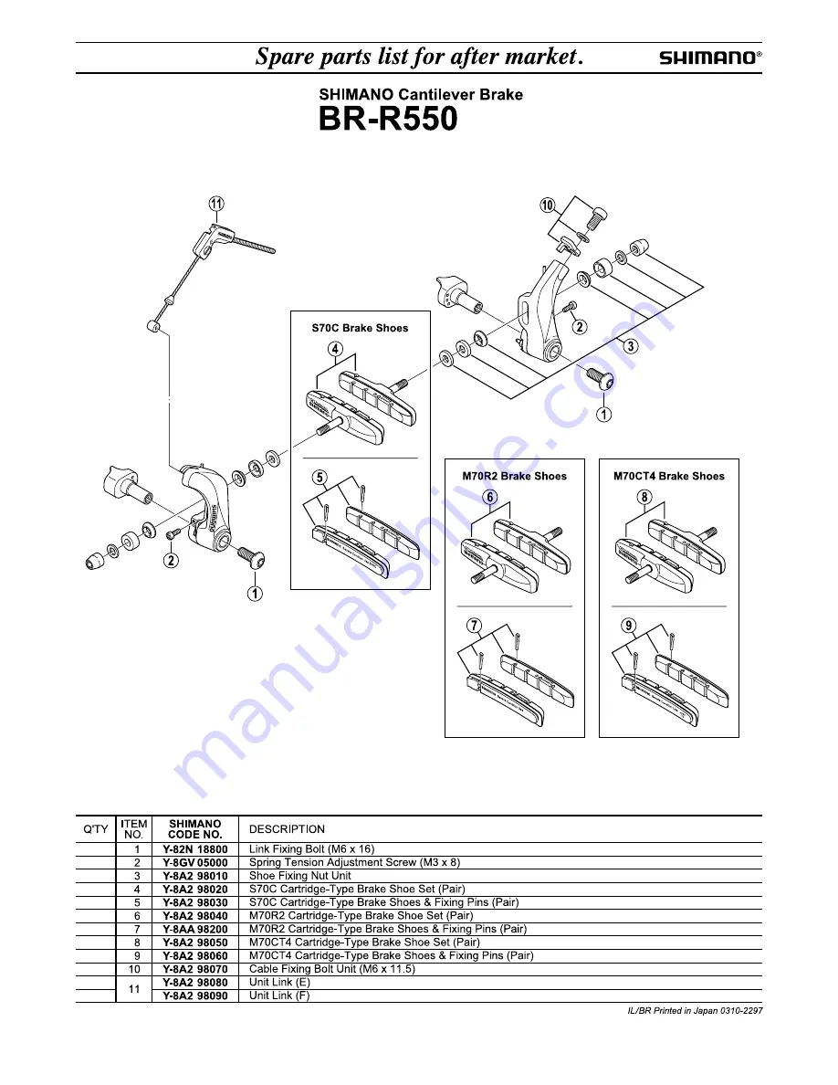 Shimano BR-R550 Service Instructions Manual Download Page 1