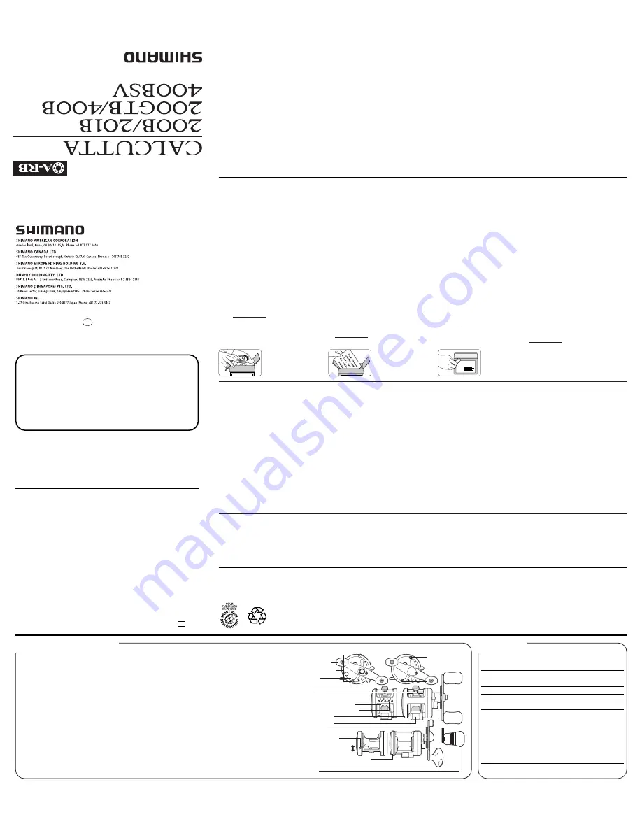 Shimano Calcutta 200B Скачать руководство пользователя страница 1