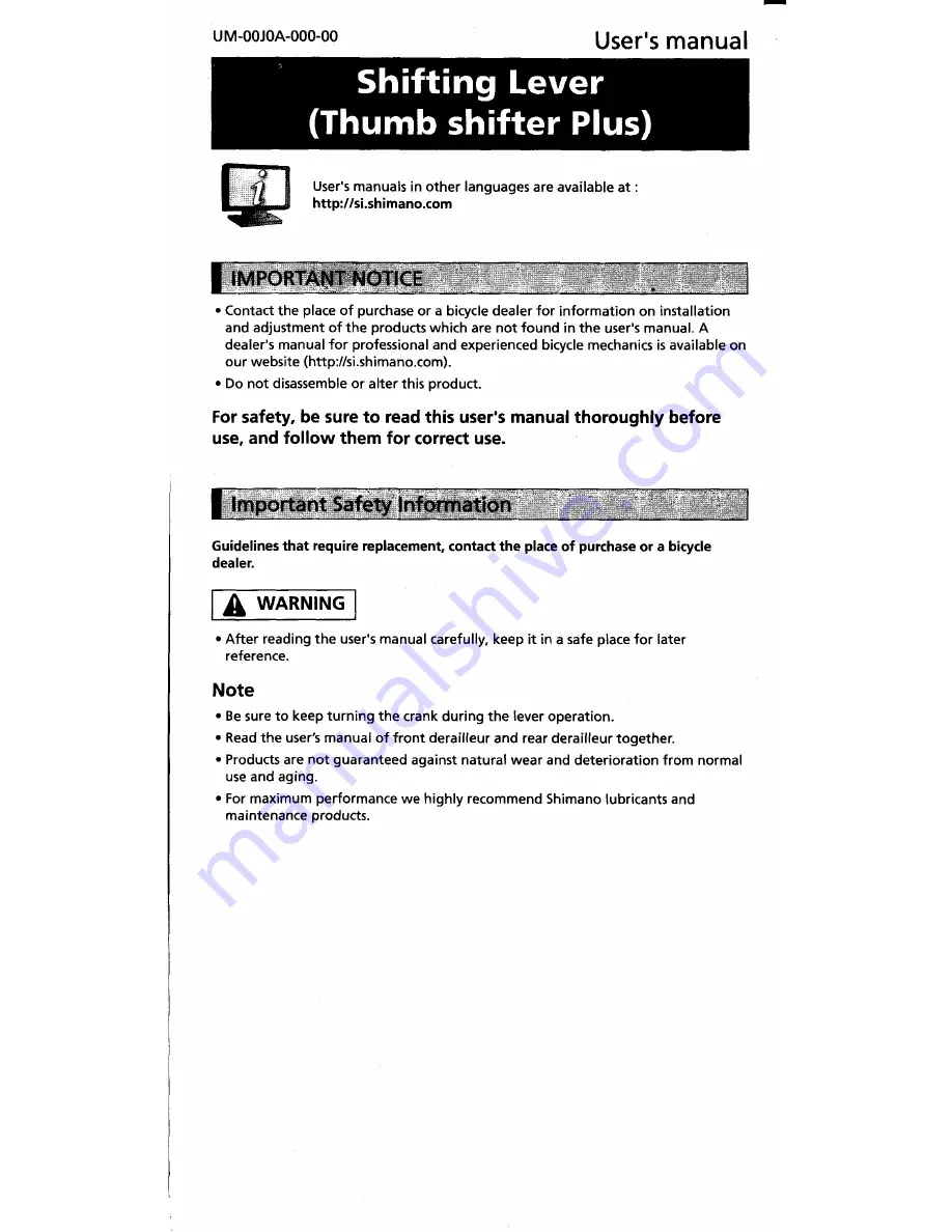 Shimano SL-TZ20-6 User Manual Download Page 1