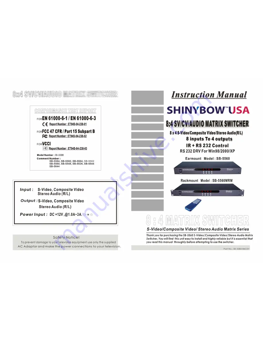 Shinybow USA SB-5560 Instruction Manual Download Page 1