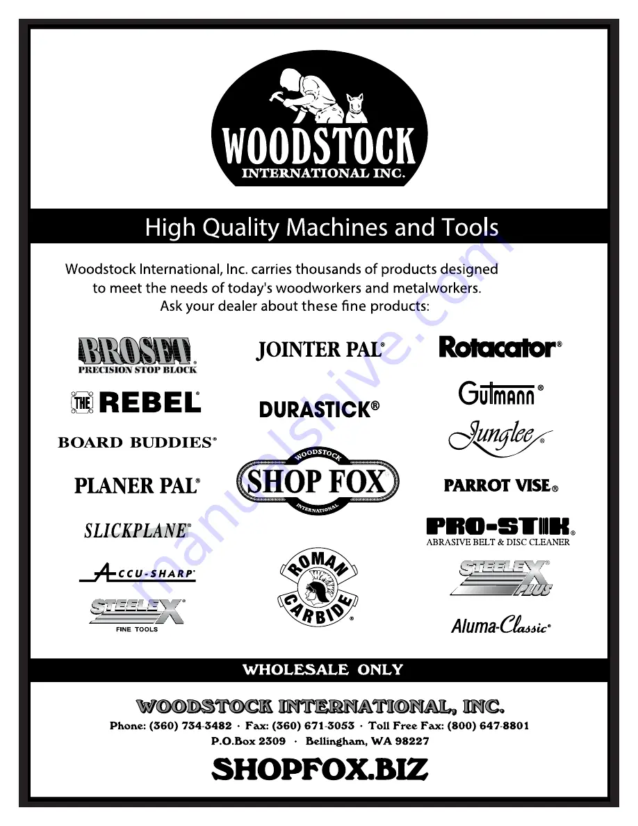 Shop fox W1850 Owner'S Manual Download Page 44