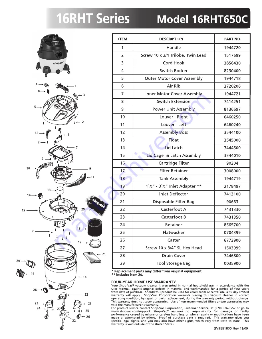 Shop-Vac 16RHT650C Specification Download Page 1