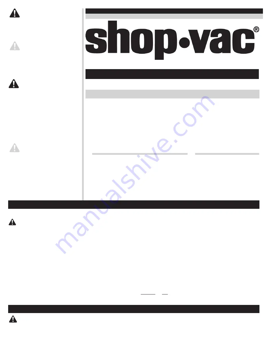 Shop-Vac 87L Series User Manual Download Page 1