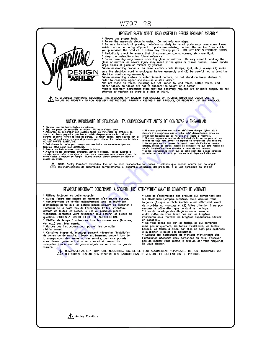 Signature W797-28 Assembly Instruction Manual Download Page 1