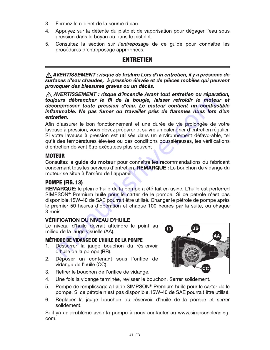 Simpson PS325 Instruction Manual Download Page 41