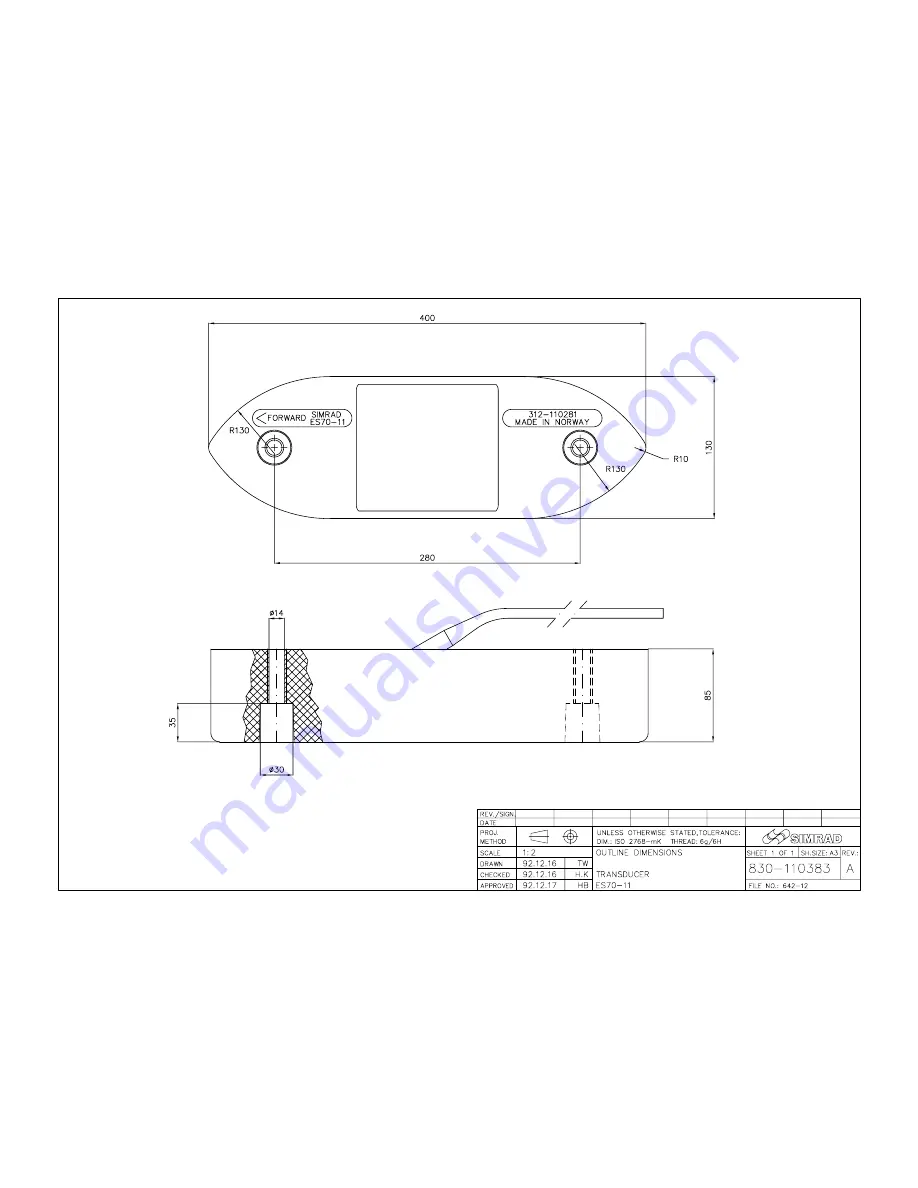 Simrad ES70-11 -  REV B Dimensions Download Page 1