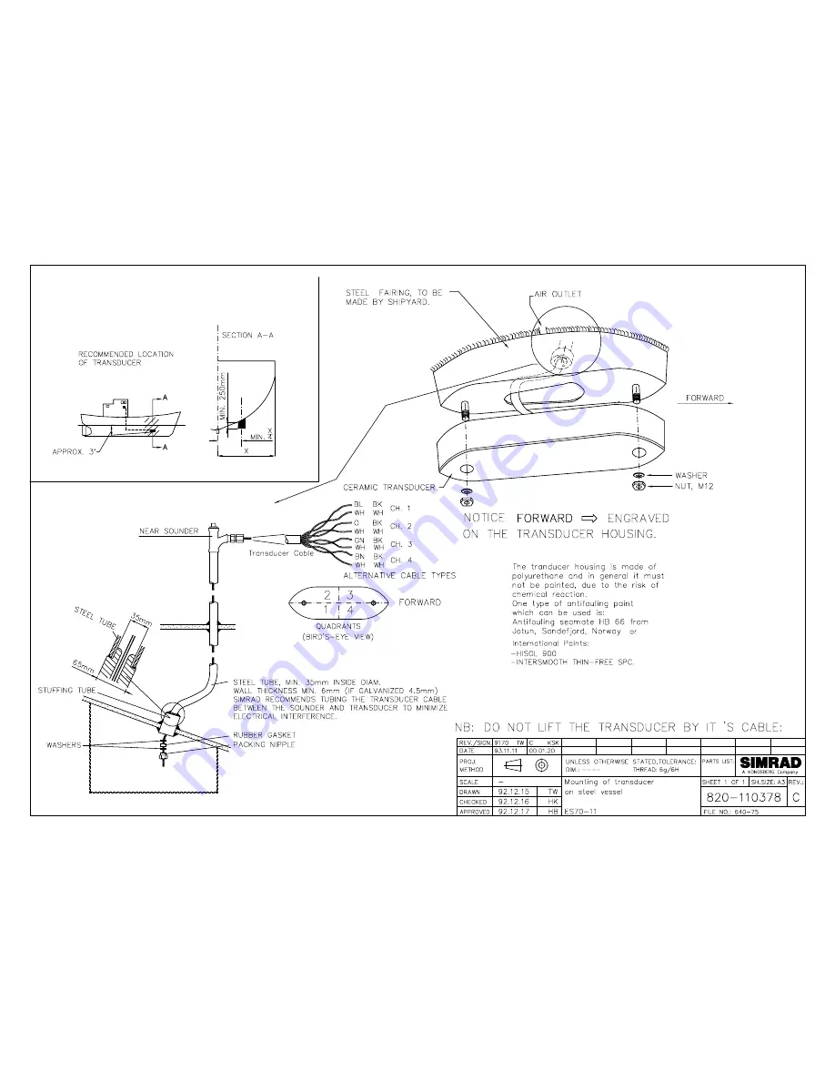 Simrad MOUNTING ON STEEL VESSEL - SCHEMA REV C Manual Download Page 1