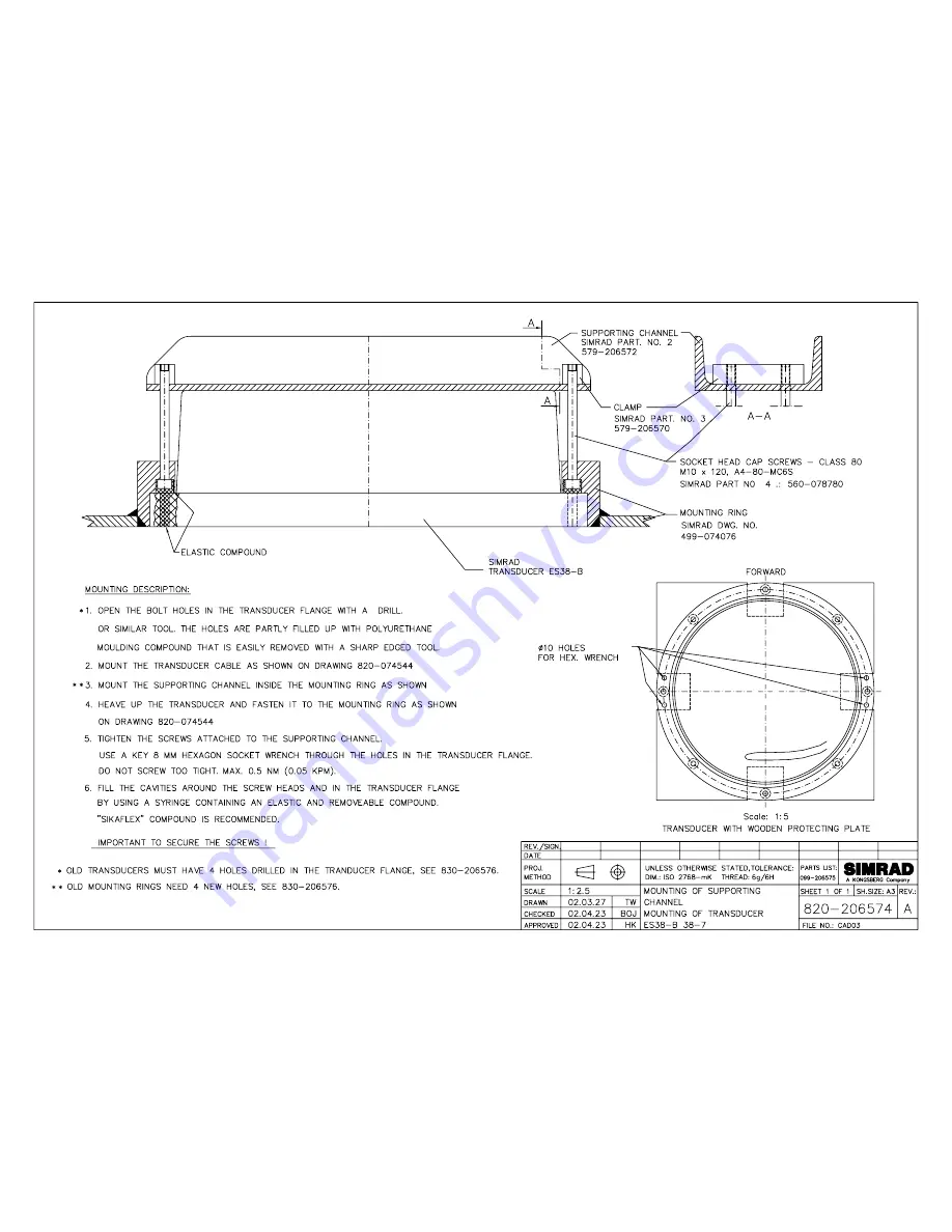 Simrad SUPPORT BEAM MOUNTING - SCHEMA REV A Скачать руководство пользователя страница 1