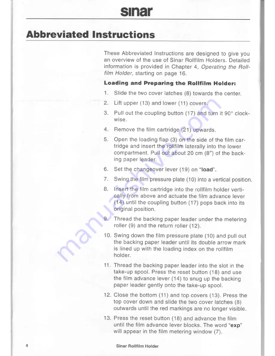 Sinar Rollfilm Holder Zoom 2 Instruction Manual Download Page 4