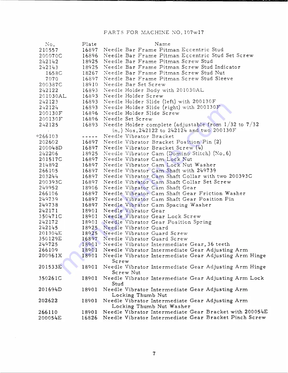 Singer 107W17 Parts List Download Page 7