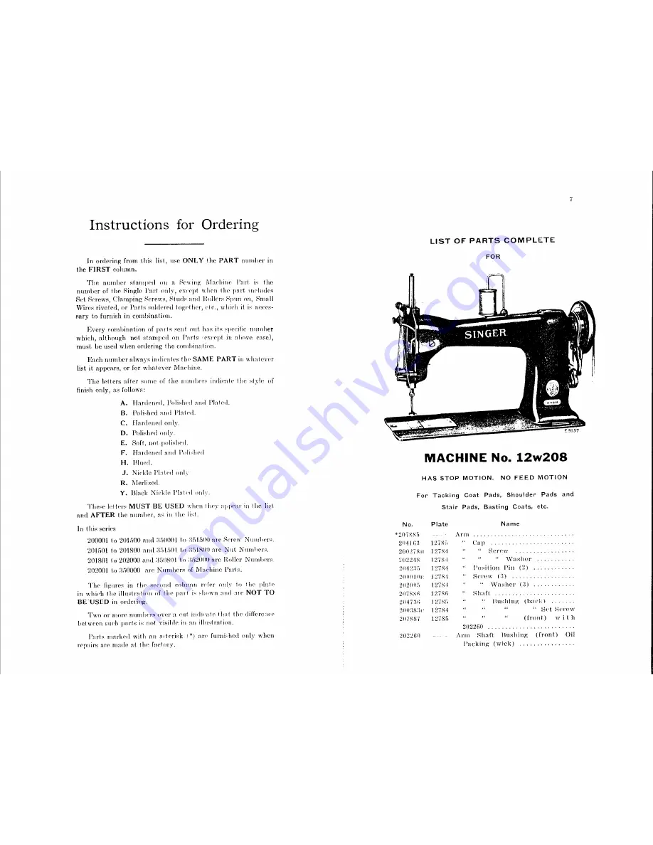 Singer 12W208 Parts List Download Page 3