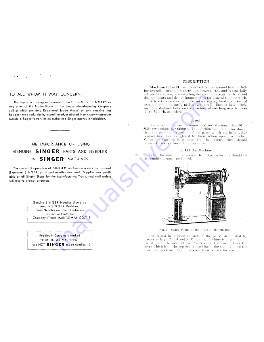 Singer 138W101 Instructions For Using And Adjusting Download Page 3