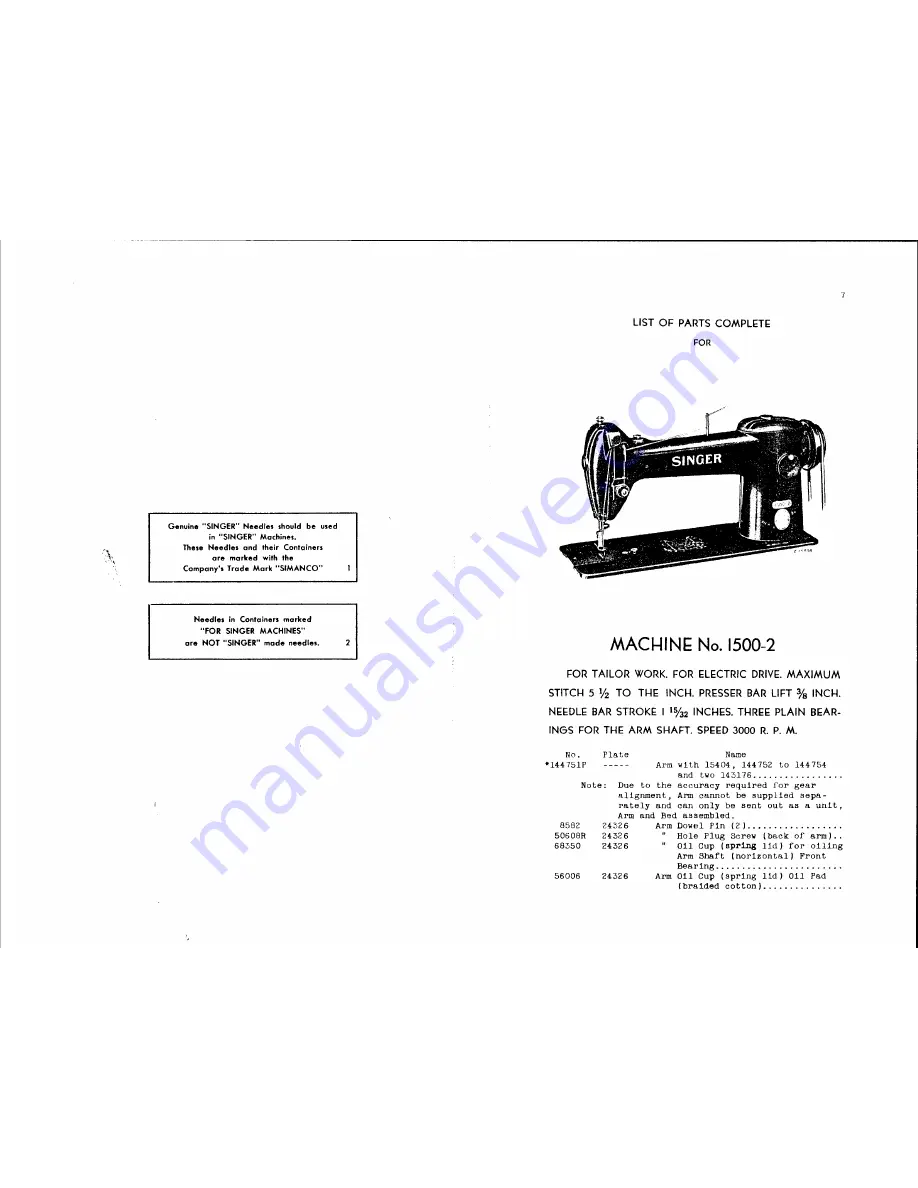 Singer 1500-2 Скачать руководство пользователя страница 5