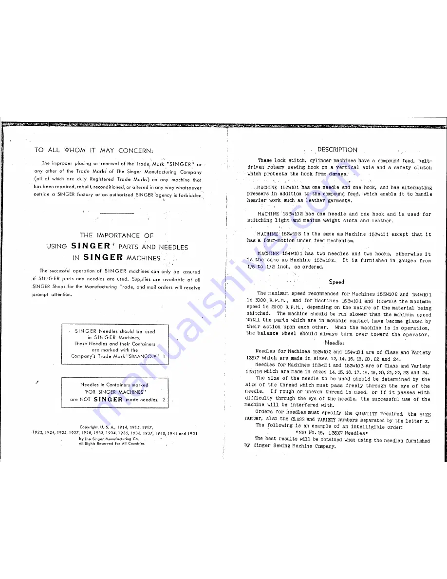 Singer 153W101 Instructions For Using And Adjusting Download Page 3