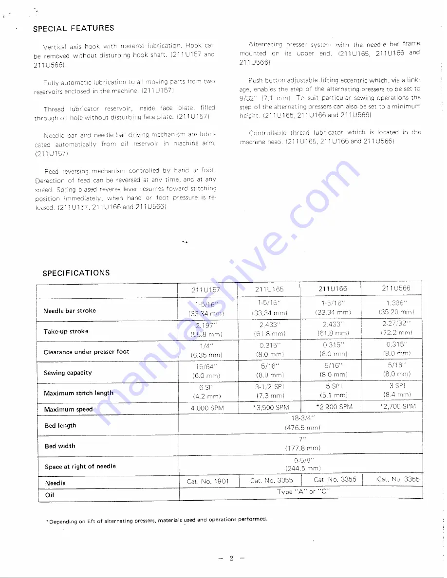 Singer 211U157A Service Manual Download Page 4