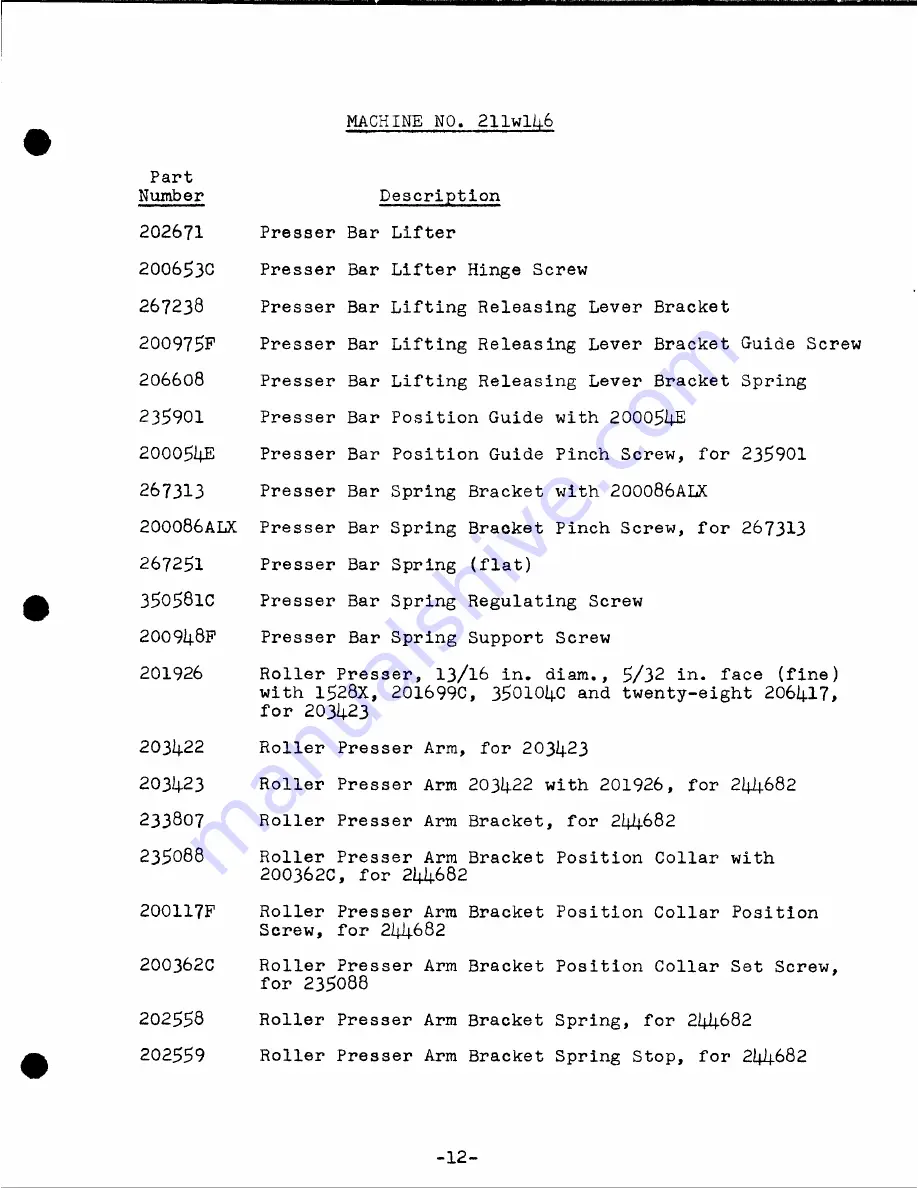 Singer 211W146 Parts List Download Page 14