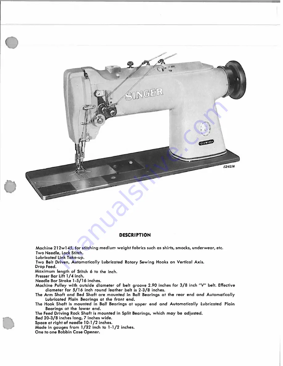 Singer 212Wl45 Скачать руководство пользователя страница 3