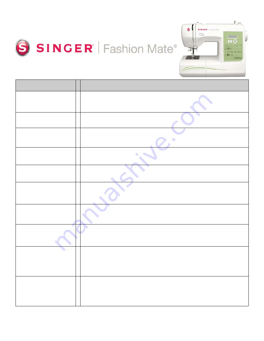 Singer Fashion Mate 7256 Скачать руководство пользователя страница 1