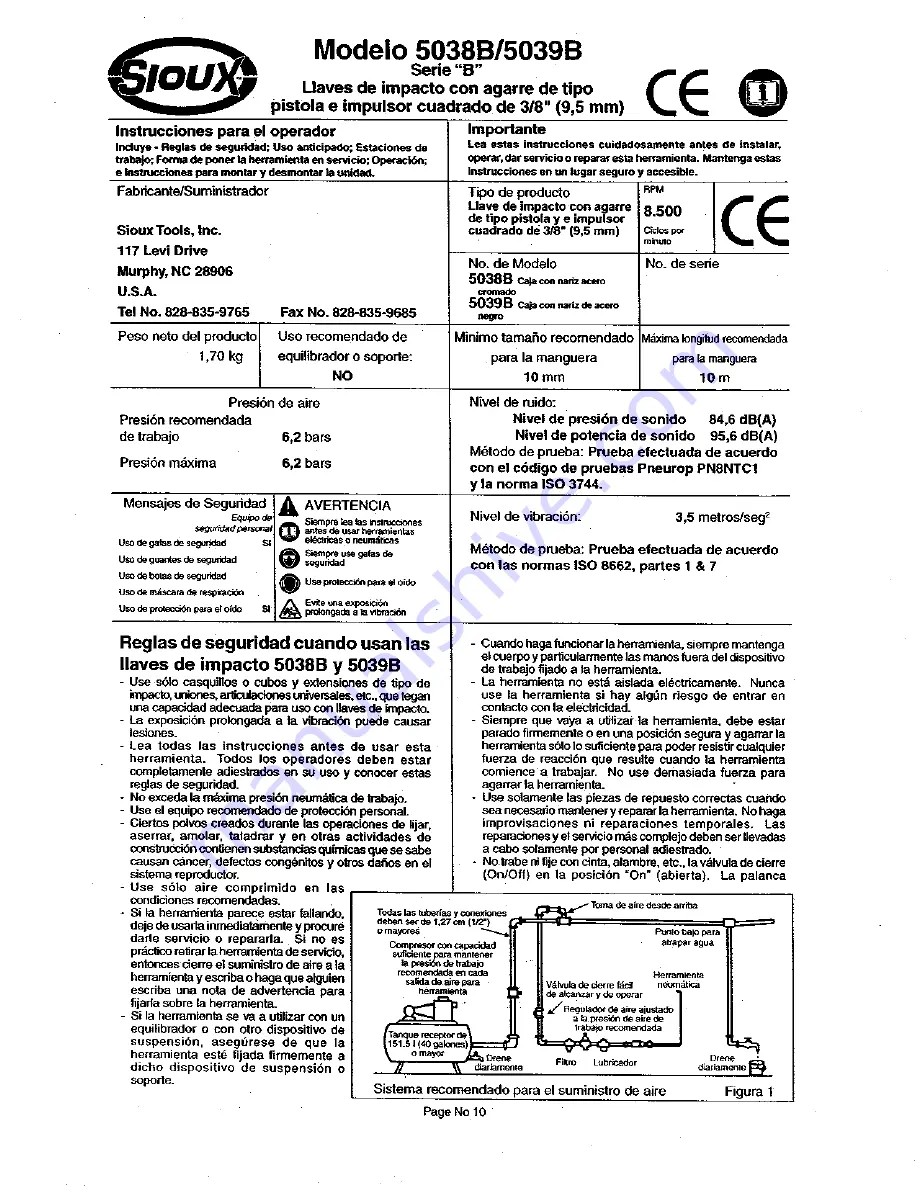 Sioux Tools 5038B Operator Instructions Manual Download Page 10