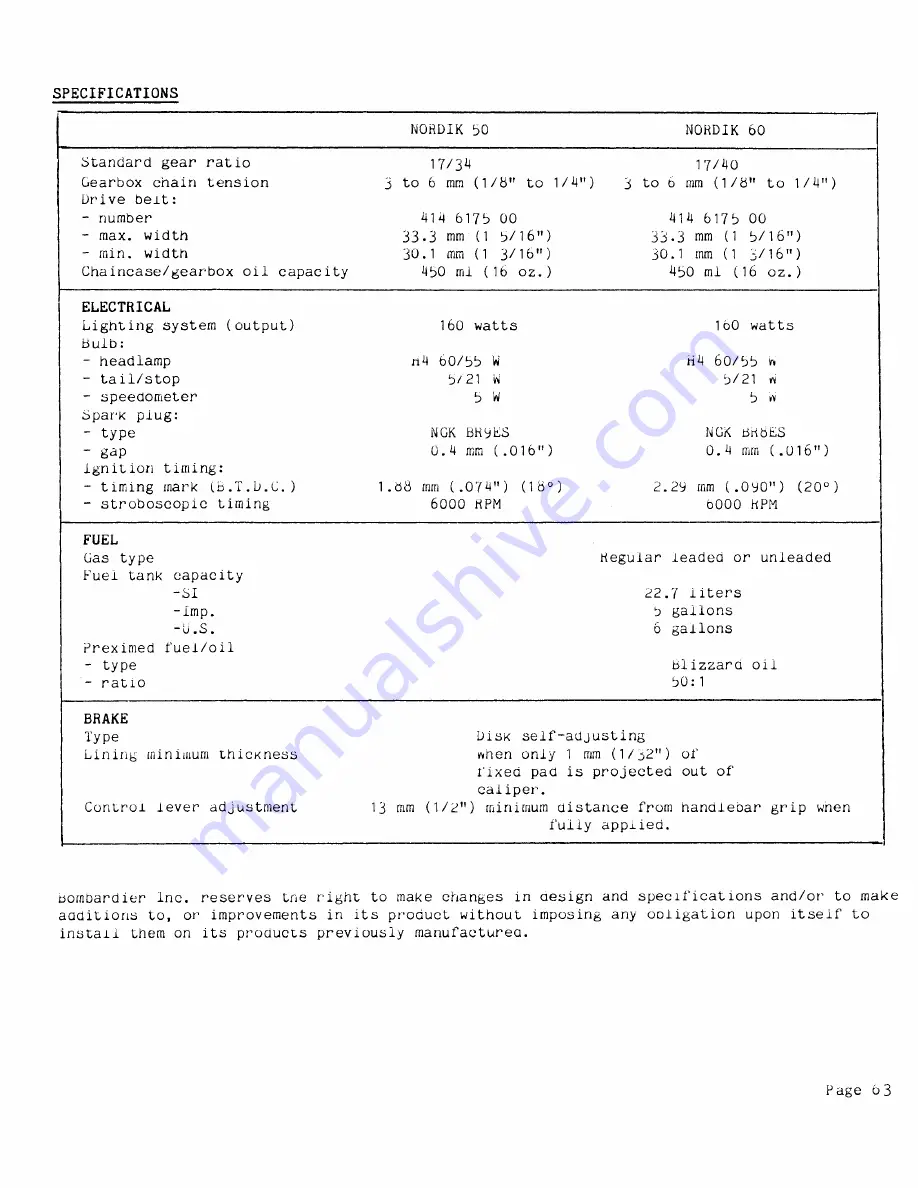 Ski-Doo NORDIK 50 1988 Operator'S Manual Download Page 67