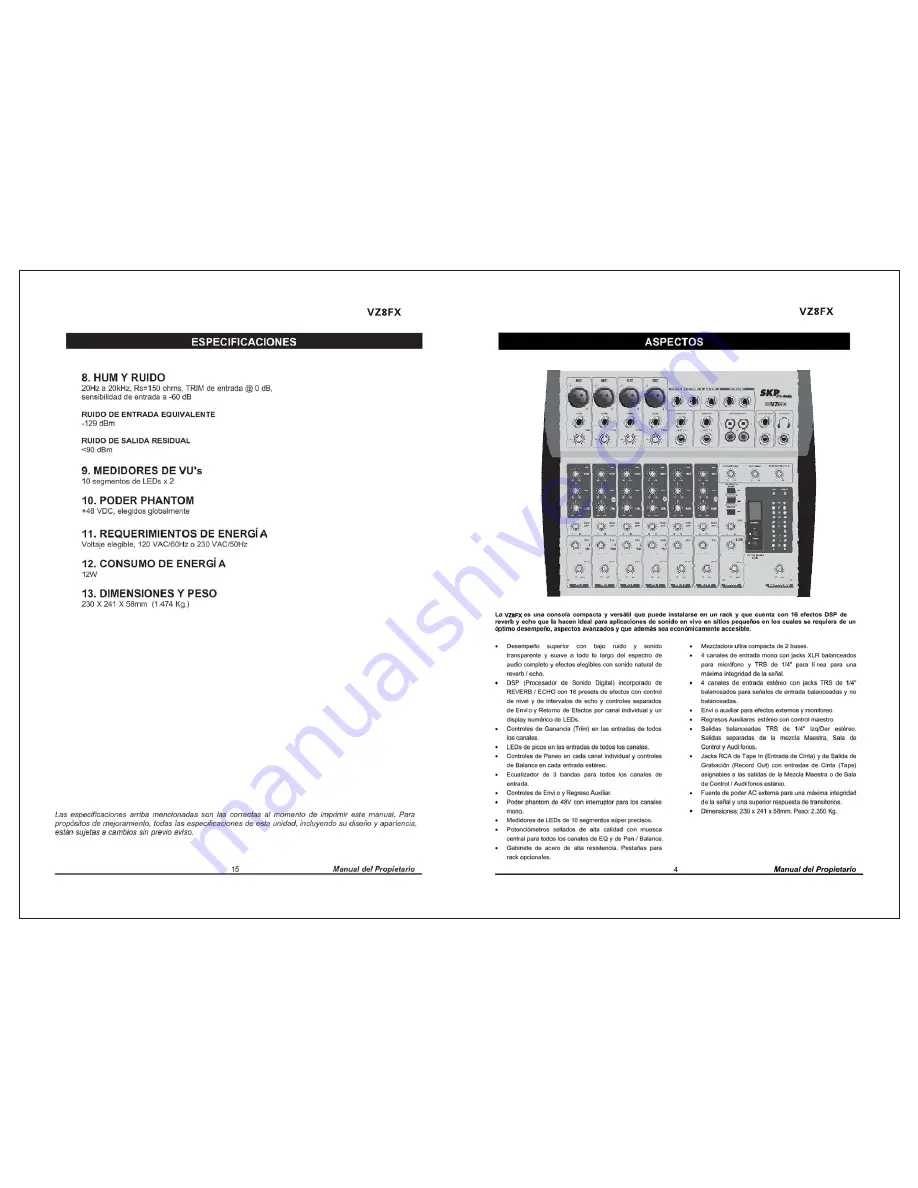 SKP Pro Audio VZ8FZ Owner'S Manual Download Page 12