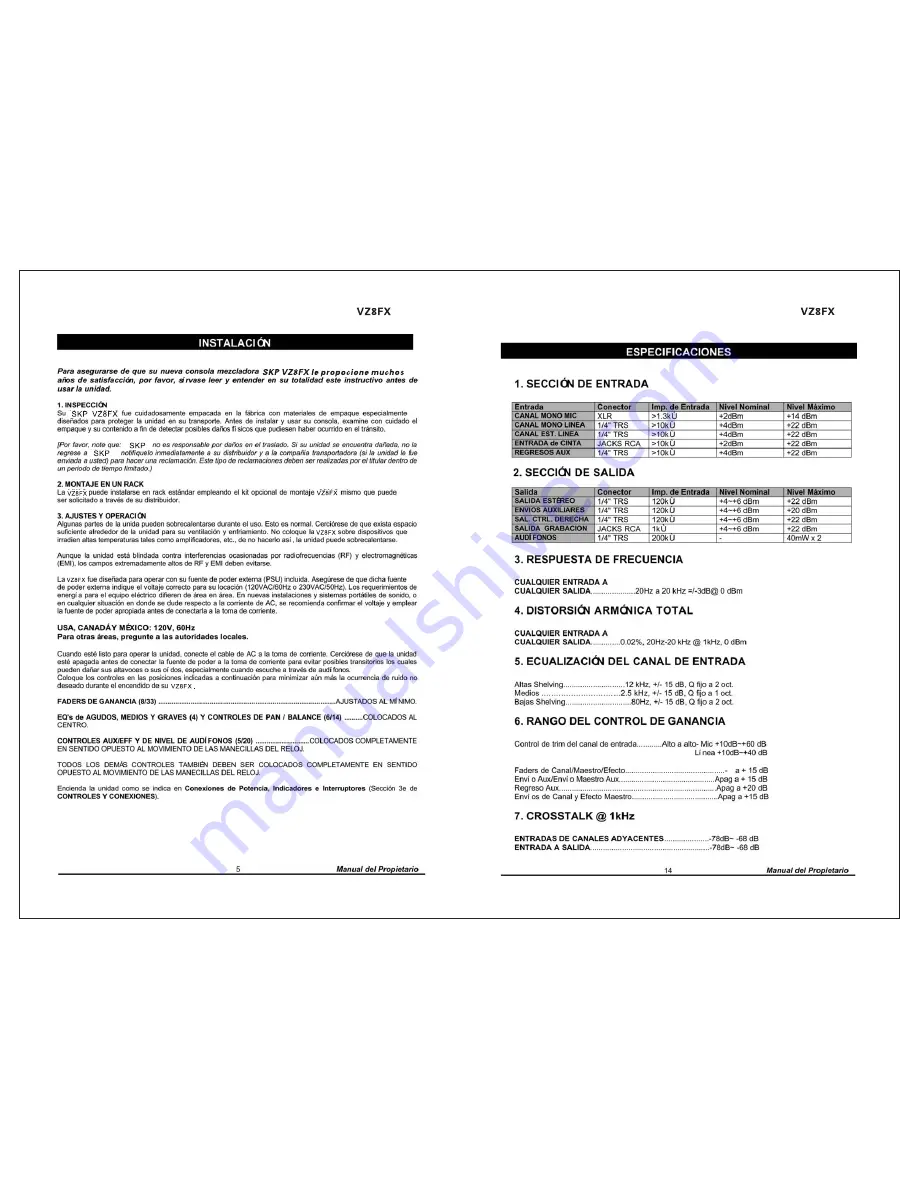 SKP Pro Audio VZ8FZ Owner'S Manual Download Page 13