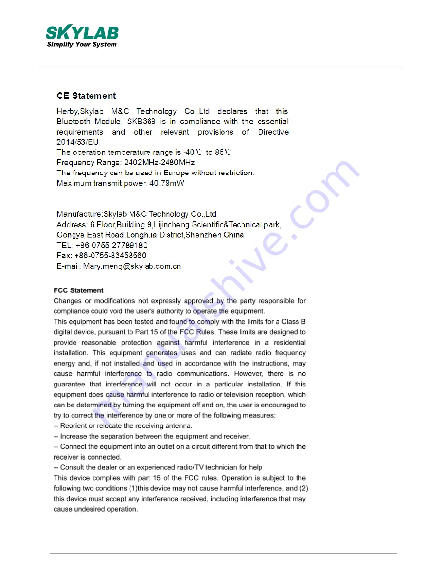 Skylab SKB369 Manual Download Page 17