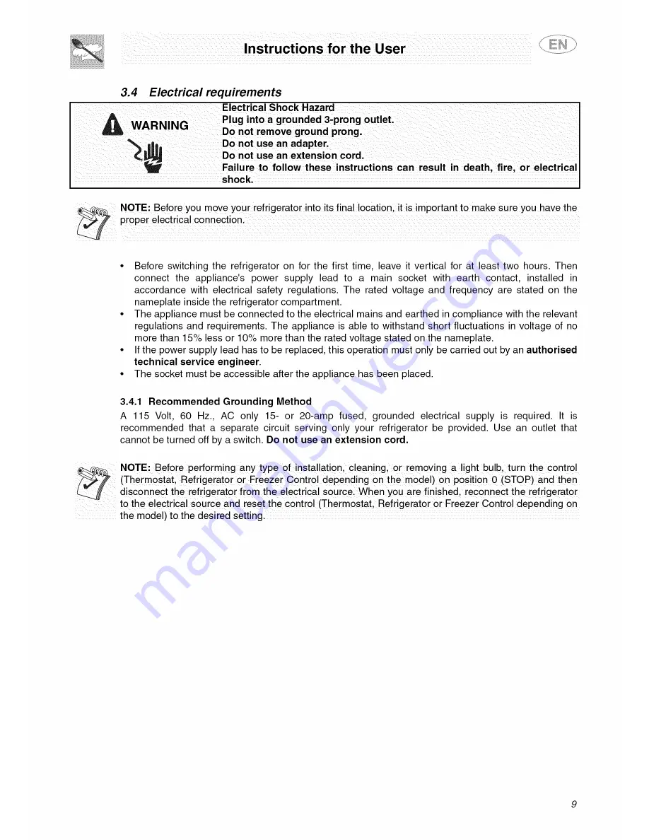 Smeg FAB28UAZR Instruction Manual Download Page 9