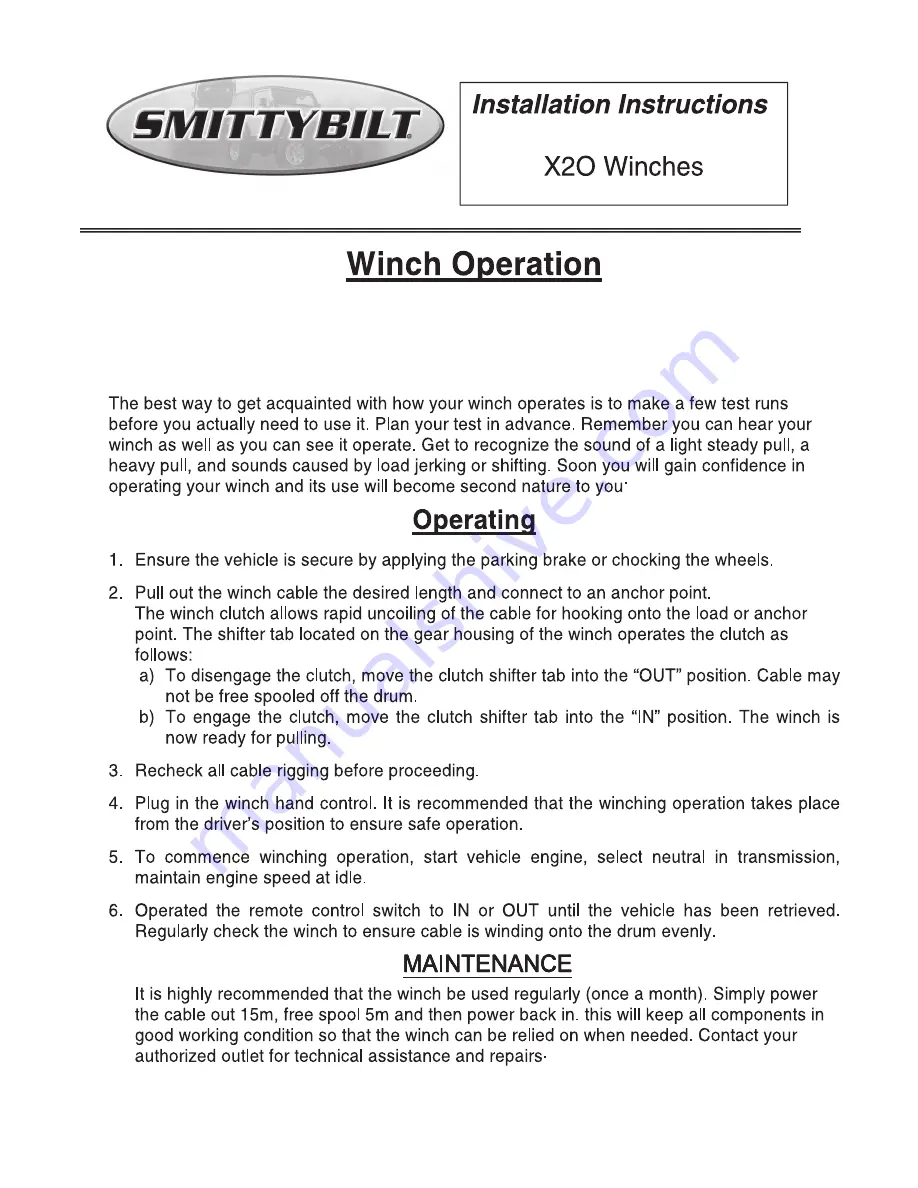 Smittybilt X20 10,000LB Installation Instructions Manual Download Page 11