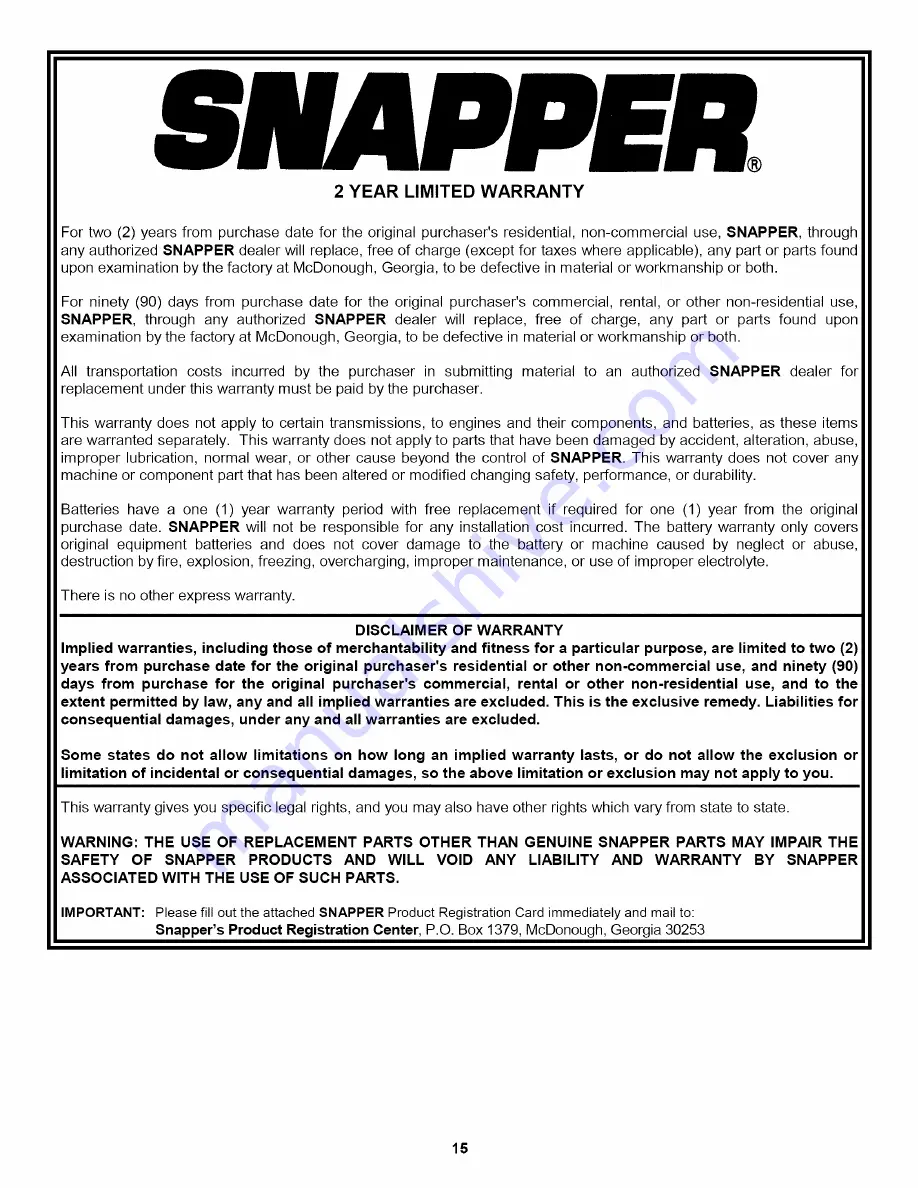 Snapper LE3170R, LE3190R, LE3190E Safety Instructions & Operator'S Manual Download Page 32