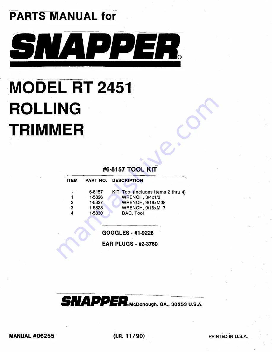 Snapper RT 2451 Скачать руководство пользователя страница 12