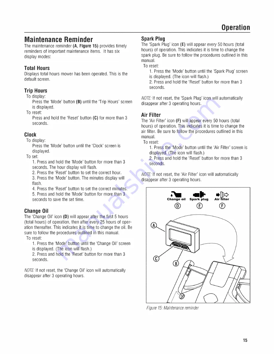 Snapper SNAPPER 7800708 Operator'S Manual Download Page 15