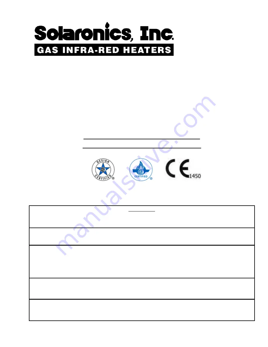 Solaronics SSTG Installation, Operation & Maintenance Instructions Manual Download Page 1