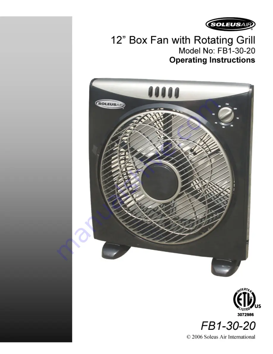 Soleus Air FB1-30-20 Operating Instructions Manual Download Page 1