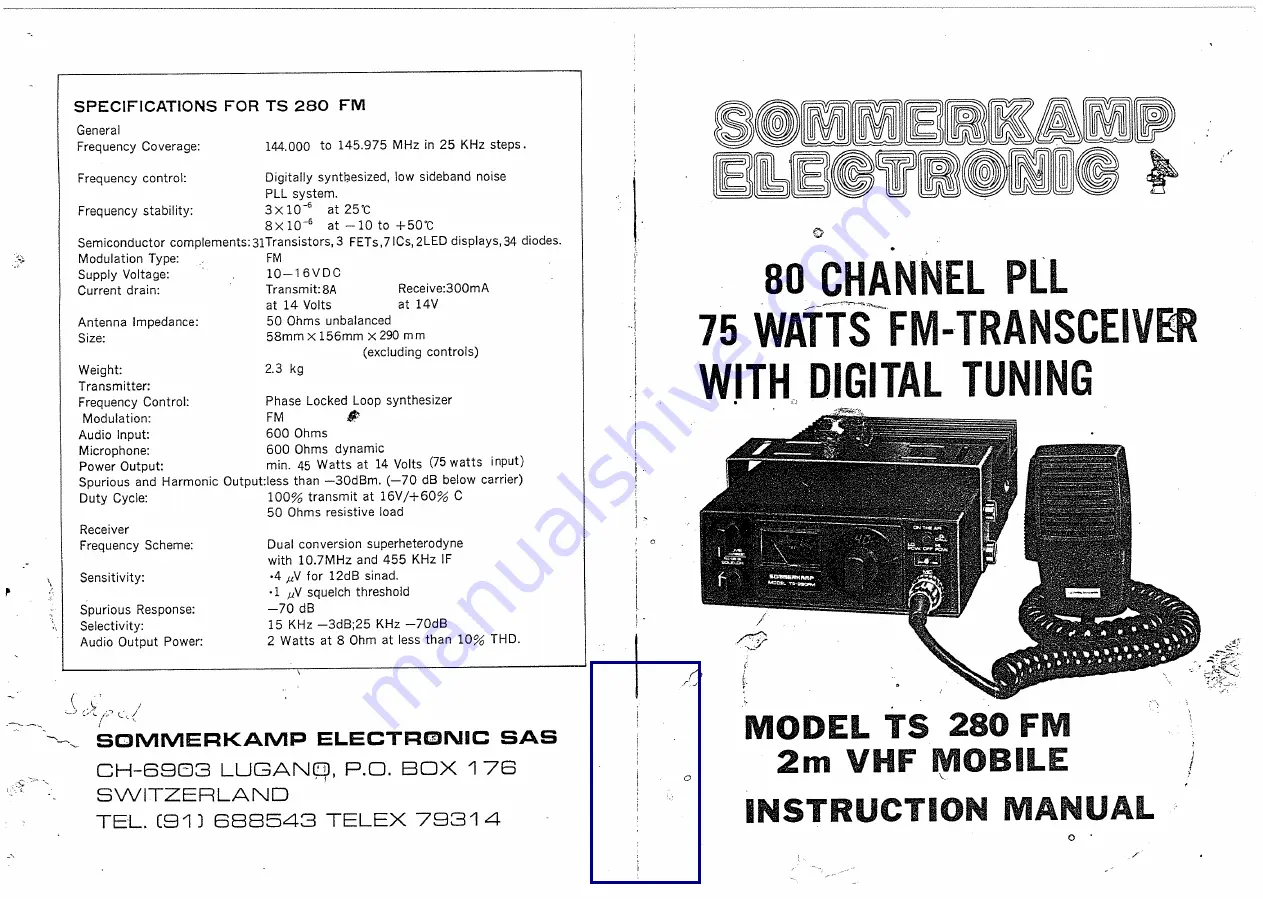 Sommerkamp TS 280 FM Instruction Manual Download Page 1