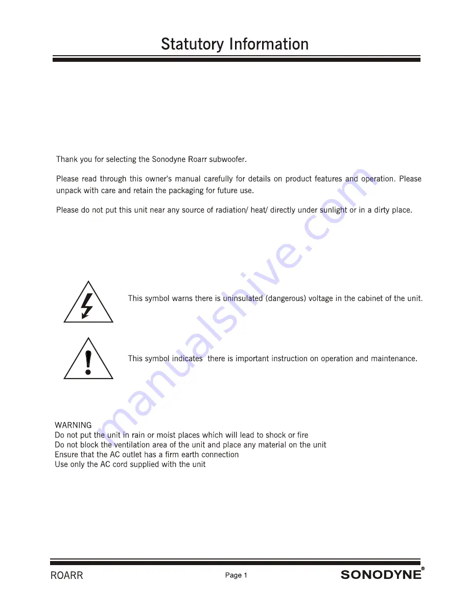 Sonodyne Roarr 108 Owner'S Manual Download Page 3