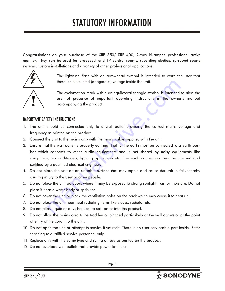 Sonodyne SRP 350 Owner'S Manual Download Page 2