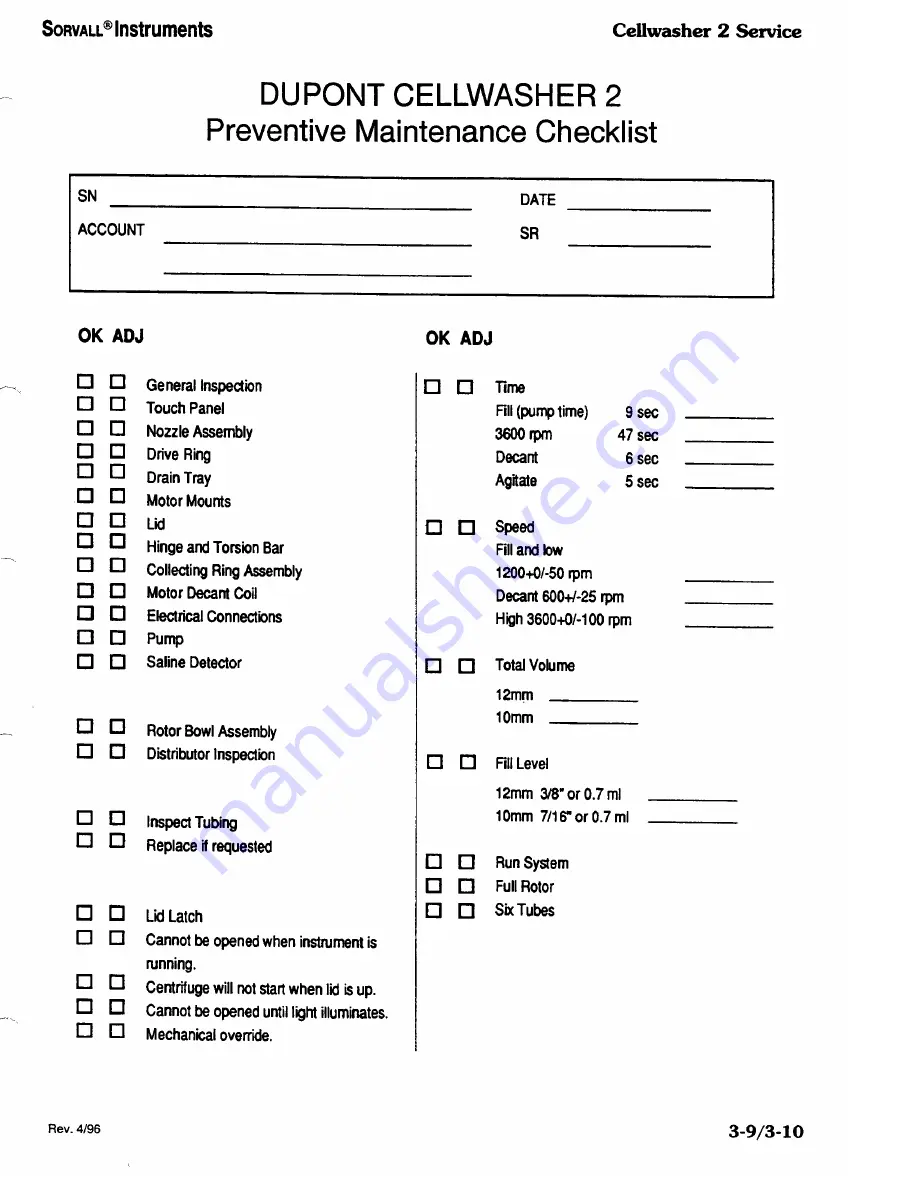 Sorvall Cellwasher 2 Service Manual Download Page 40