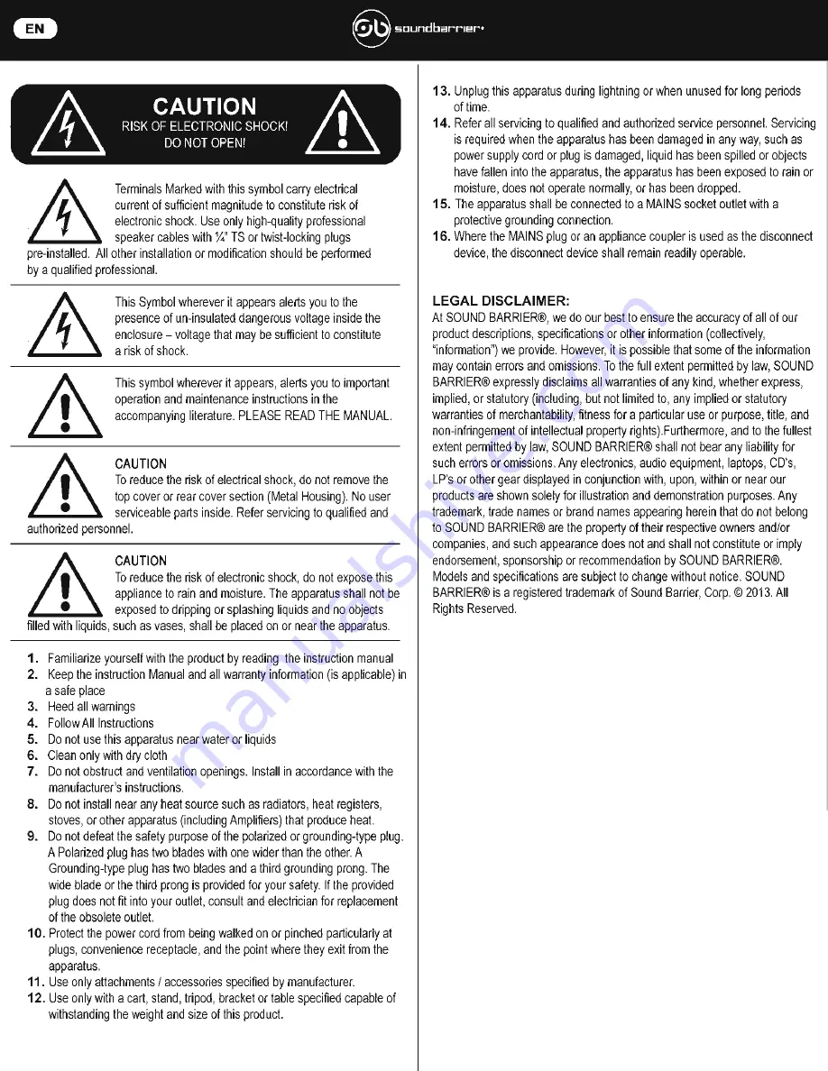 Soundbarrier MX4.3USB Operation Manual Download Page 2