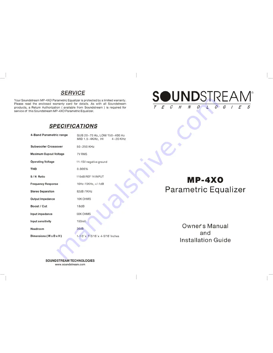 Soundstream MP-4XO Owner'S Manual And Installation Manual Download Page 1