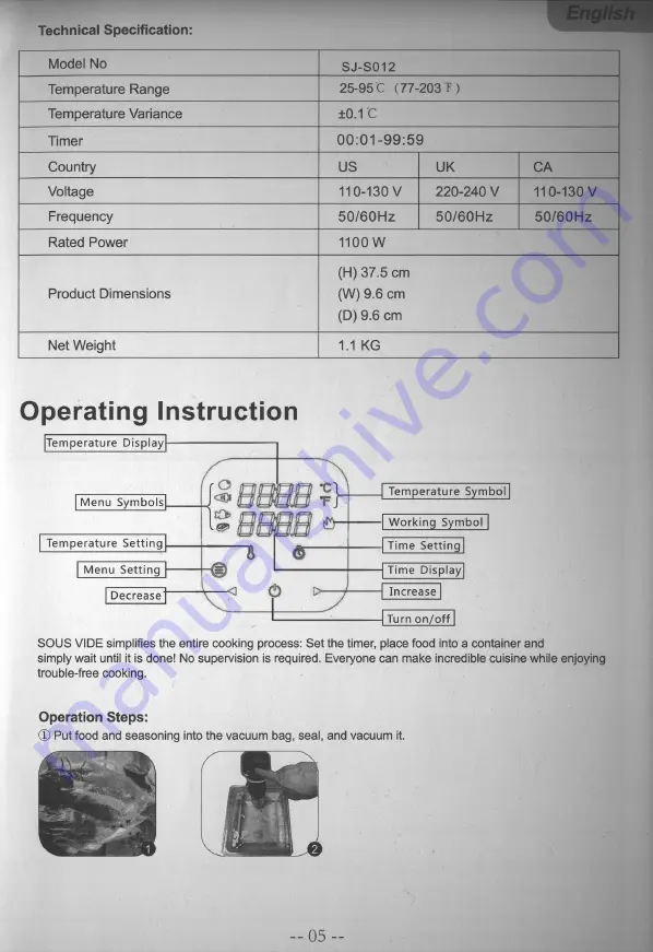 SousVide SJ-S012 Скачать руководство пользователя страница 5