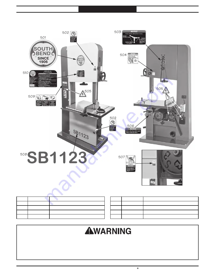 South Bend Tools SB1123 Owner'S Manual Download Page 86