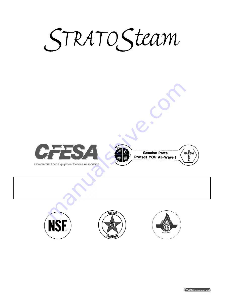 Southbend StratoSteam STRG-3D Owner'S Manual Download Page 56