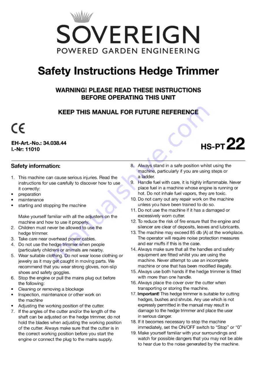 Sovereign HS-PHT 22 Operating Instructions Manual Download Page 4